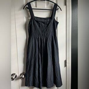 Vince Women’s Pintuck Black Cotton Silk Blend Midi Embroidered Dress Sz 6